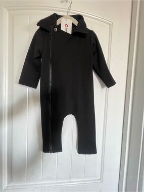 PATPAT BABY MOTO ZIP ONESIE IN BLACK